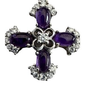 ESPO Sterling Silver 925 Amethyst CZ Cross Pendant Necklace Purple Maltese 20"